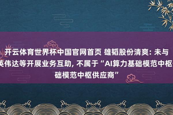 开云体育世界杯中国官网首页 雄韬股份清爽: 未与华为、英伟达等开展业务互助， 不属于“AI算力基础模范中枢供应商”