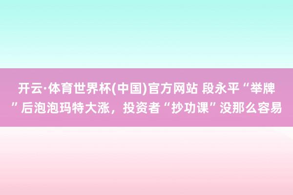 开云·体育世界杯(中国)官方网站 段永平“举牌”后泡泡玛特大涨,投资者“抄功课”没那么容易