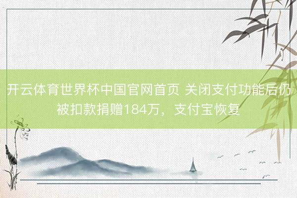 开云体育世界杯中国官网首页 关闭支付功能后仍被扣款捐赠184万,支付宝恢复